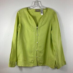 Womens Liz Claiborne Linen Button Tunic Top Blouse Green S